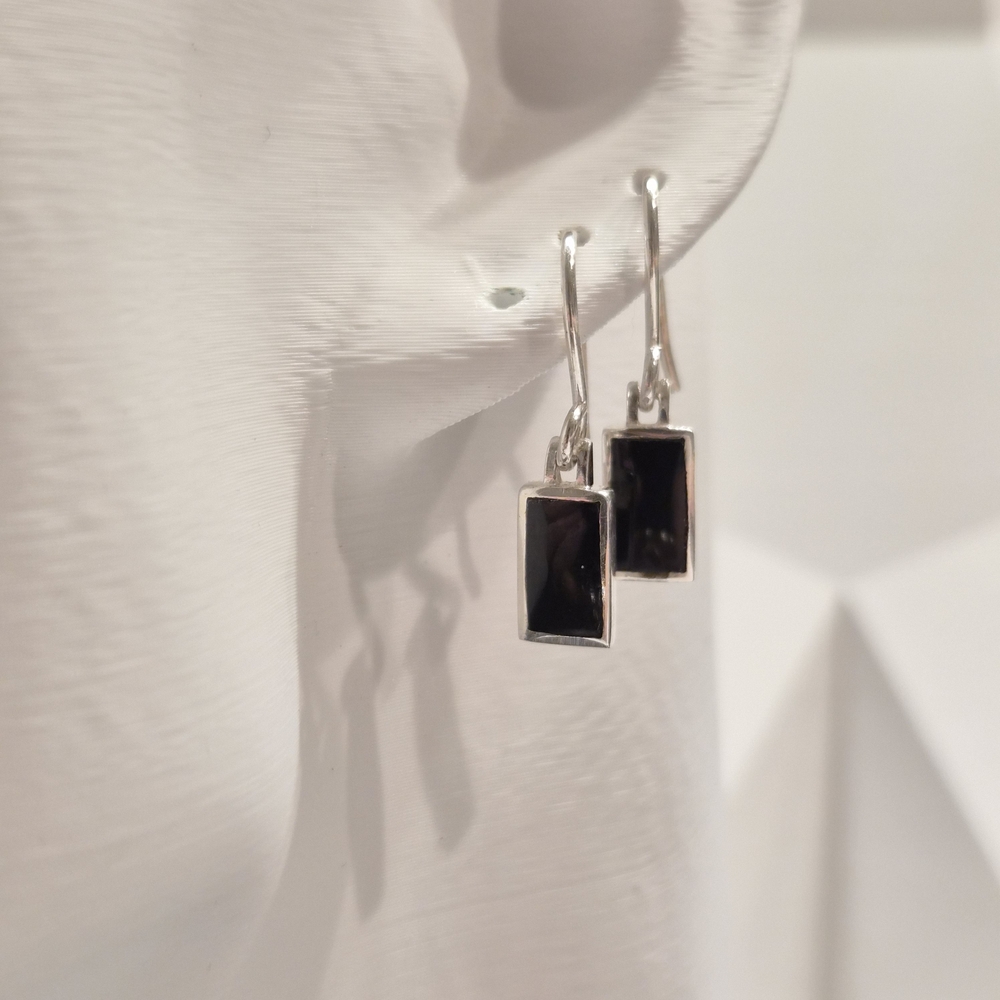 Sterling Silver 925 TH SU and Black Onyx Drop Earrings